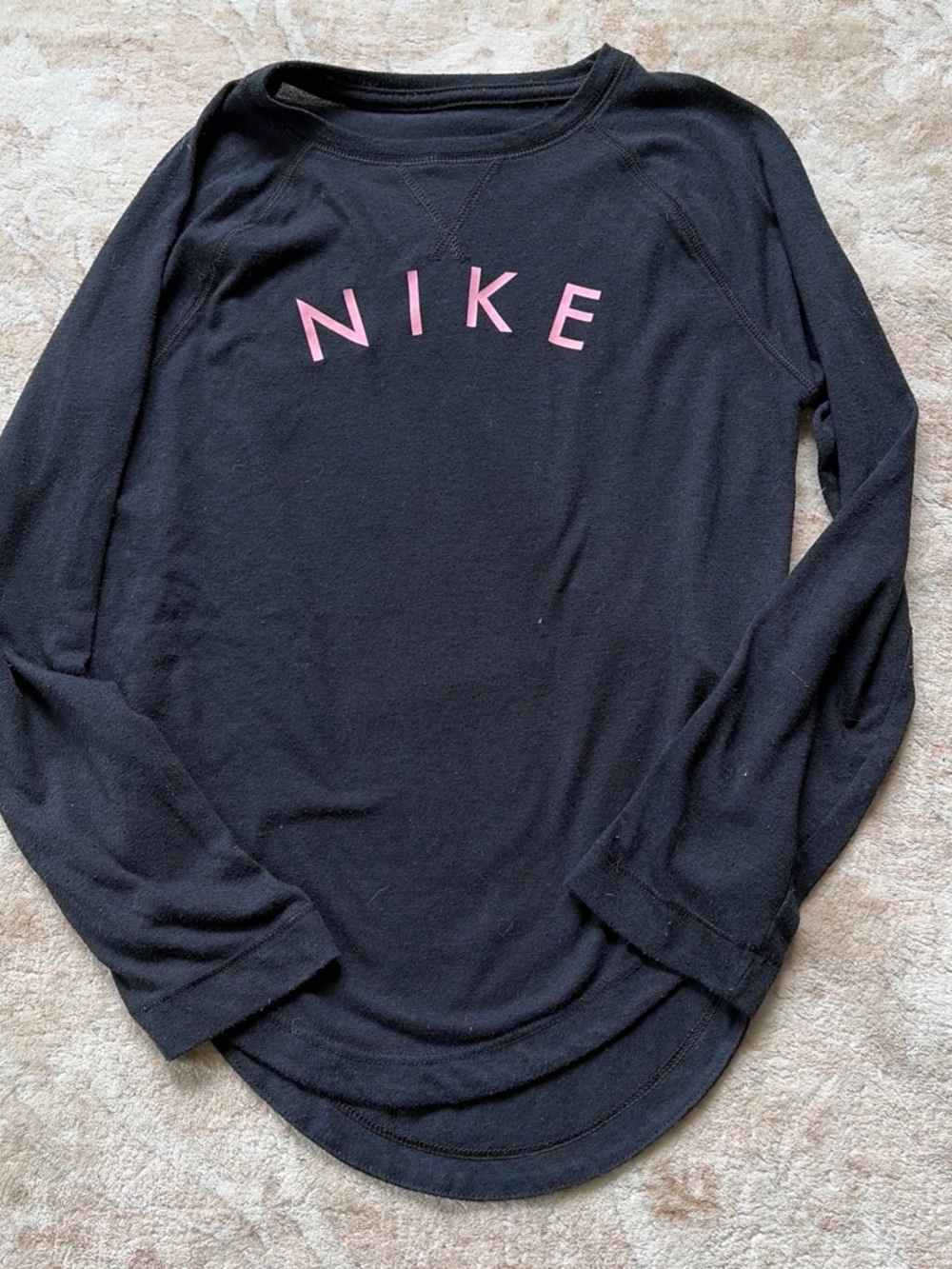 Nike Black Long Sleeve Crewneck Top with Pink NIKE Arch